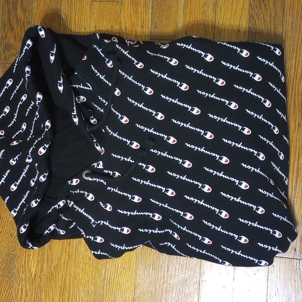 Champion Black Logo-Print Hoodie